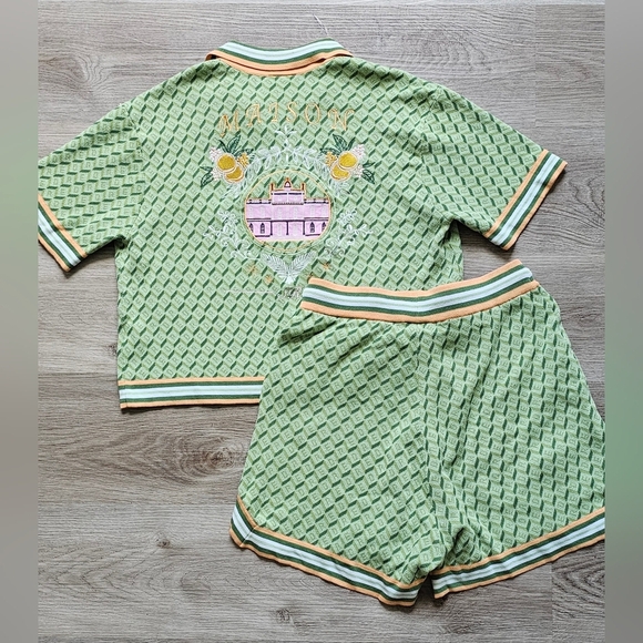 Smoke Rise RED Maison Embroidered Green Knit 2-Piece Short Set - Size M - Picture 6 of 8